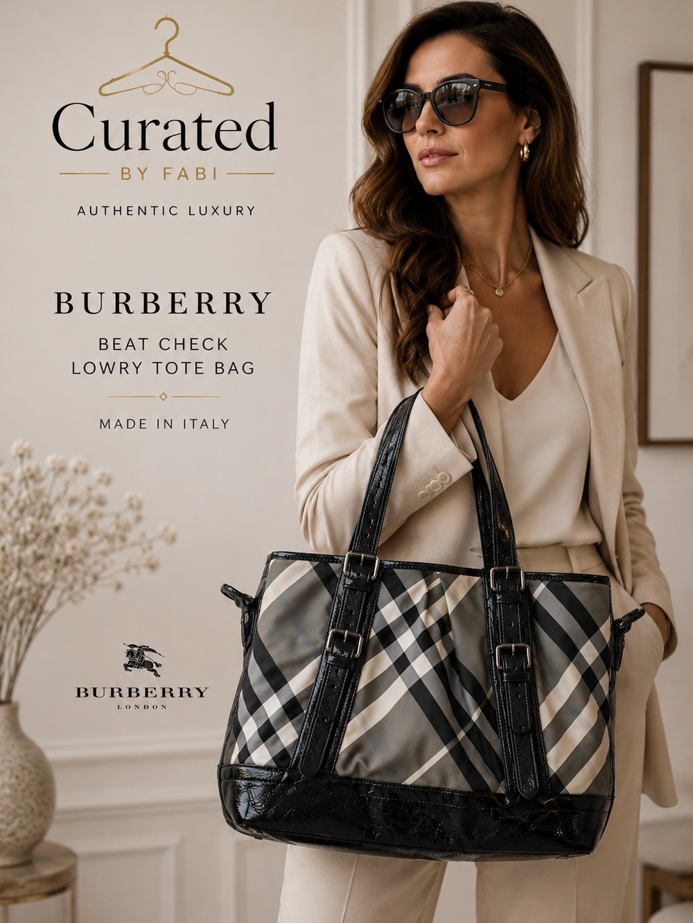 Burberry Beat Check Patent Tote • Made in Italy - Picture 1 of 15